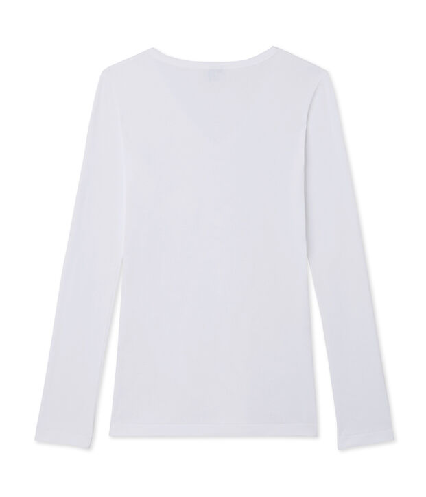 Camiseta de manga larga para mujer con cuello V blanco