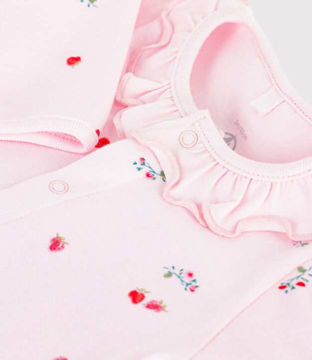 Pijama de algod&oacute;n con cuello y flores para beb&eacute; rosa/multicolor