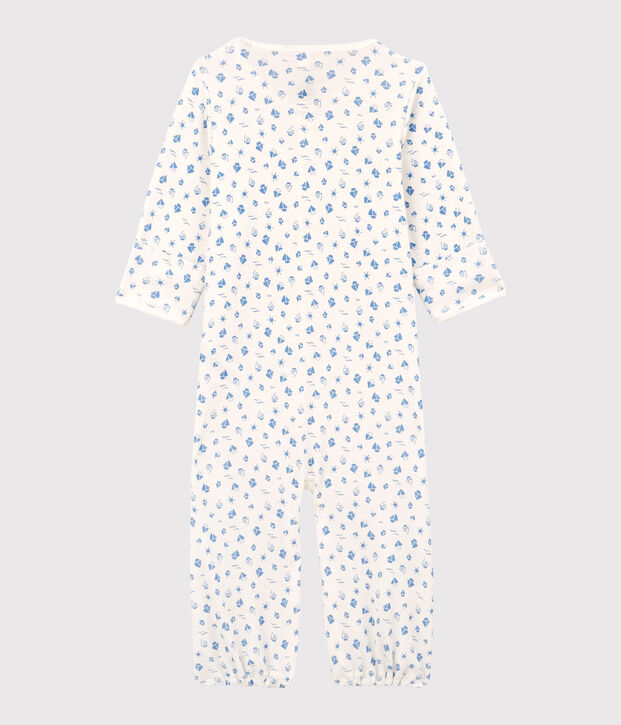 Mono saco de barquitos de beb&eacute; de algod&oacute;n ecol&oacute;gico blanco/azul