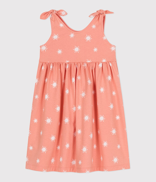 Vestido infantil sin mangas de algod&oacute;n con estampado naranja/blanco