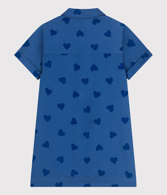Vestido infantil de algodón de manga corta con corazones azul ALASKA FONCE/ MEDIEVAL