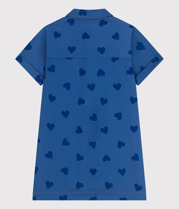 Vestido infantil de algod&oacute;n de manga corta con corazones azul/azul