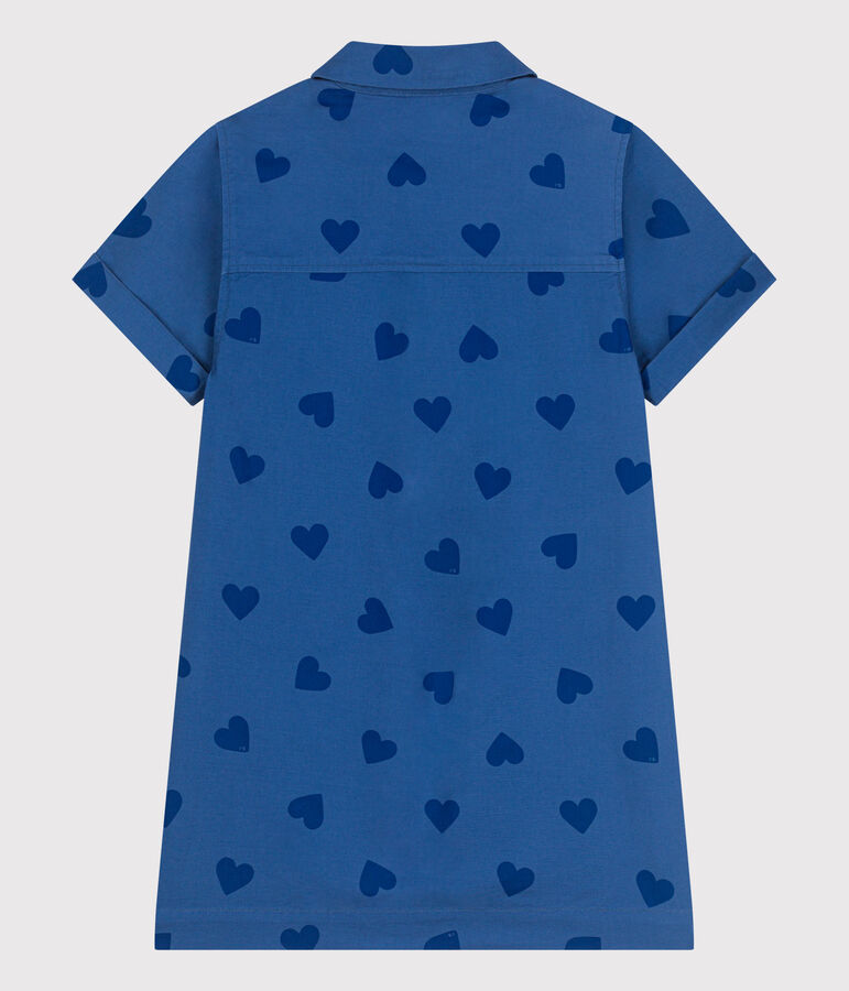 Vestido infantil de algod&oacute;n de manga corta con corazones azul/azul