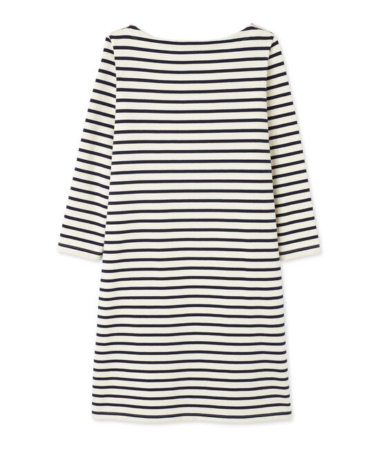 Robe marinière femme en jersey lourd beige COQUILLE/azul SMOKING