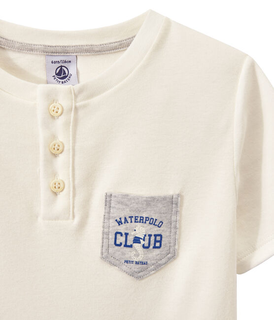 Camiseta de niño con cuello tunecino blanco MARSHMALLOW