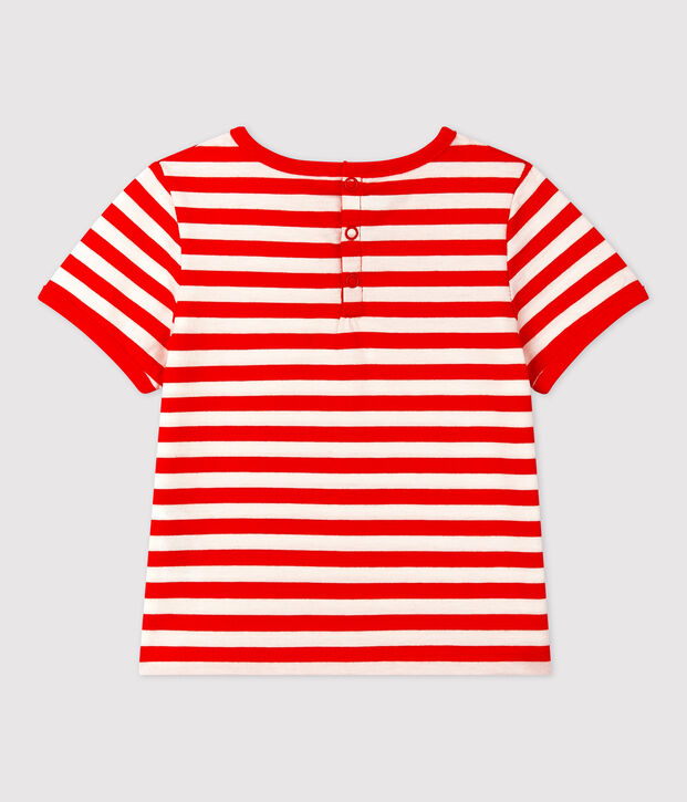 Camiseta de manga corta a rayas de jersey para beb&eacute; rojo/blanco