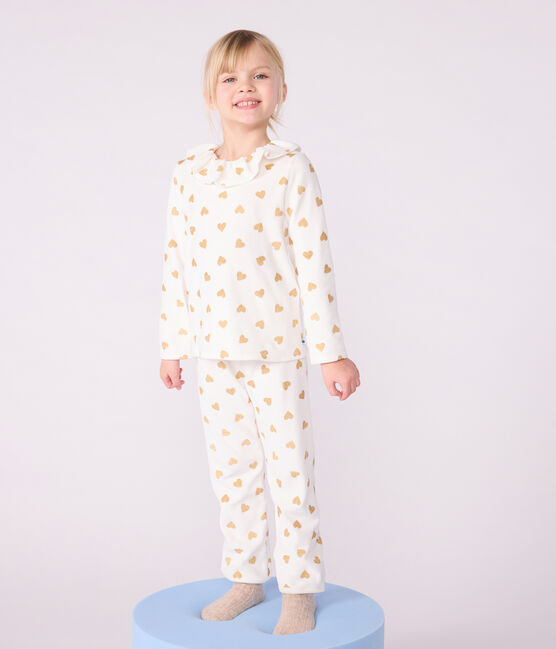 Pijama infantil de terciopelo con estampado de corazones dorados MILK/ DORE