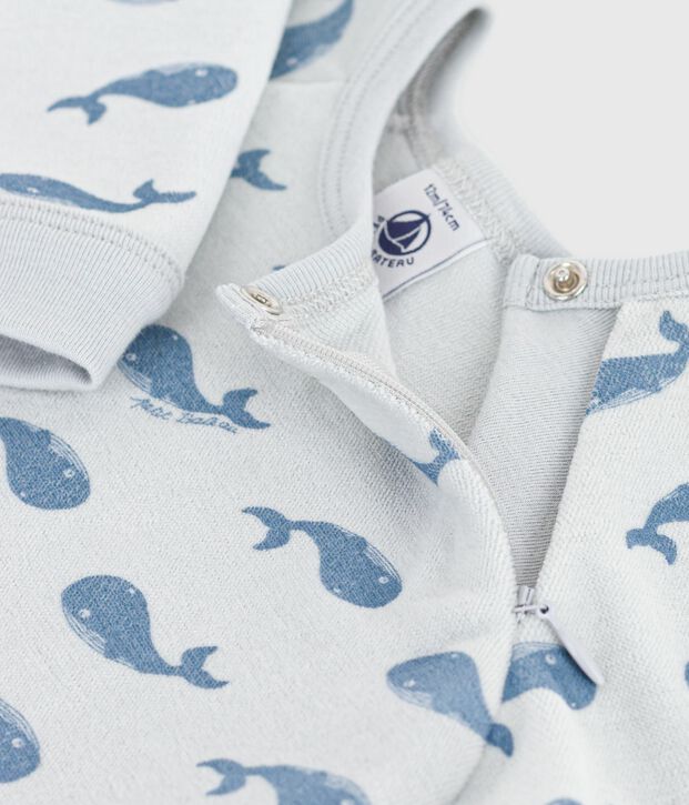 Pijama infantil de terciopelo con cremallera y estampado de ballenas para beb&eacute; azul/azul