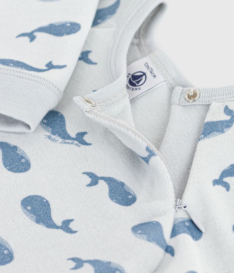 Pijama infantil de terciopelo con cremallera y estampado de ballenas para beb&eacute; azul/azul
