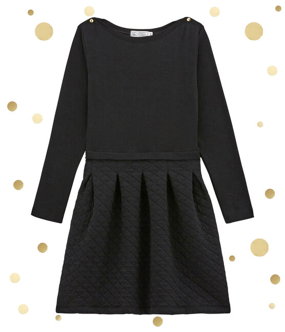 Vestido bi-materia para mujer con cintura definida negro NOIR