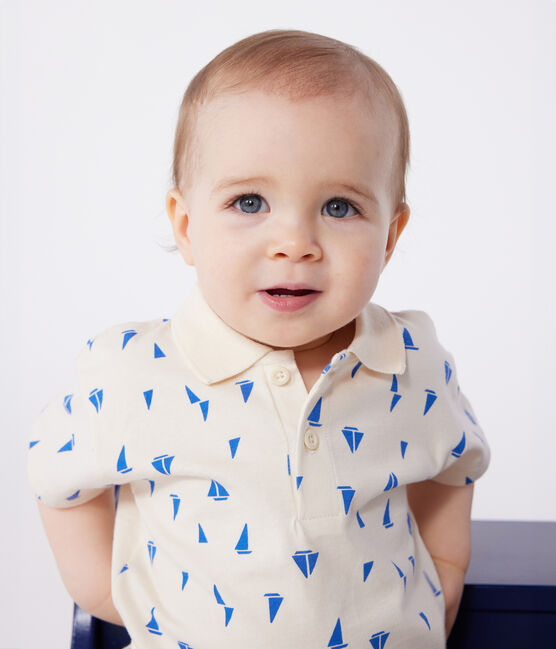 Polo de algodón de manga corta con estampado de barquitos para bebé azul AVALANCHE/blanco PERSE