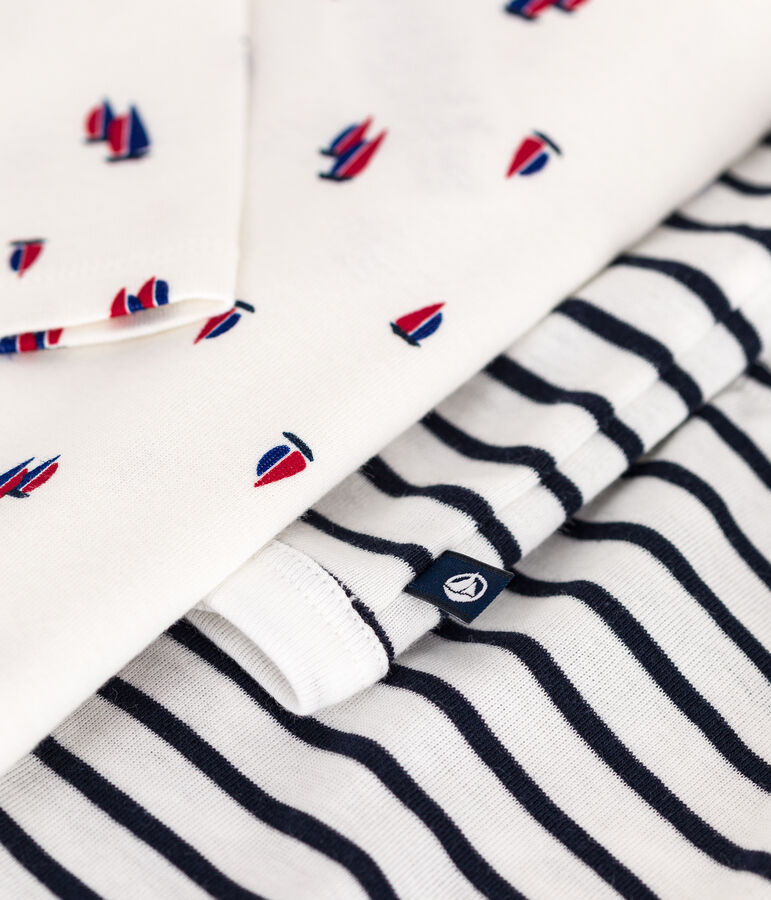 Conjunto de 3 piezas de algod&oacute;n para beb&eacute; blanco/azul