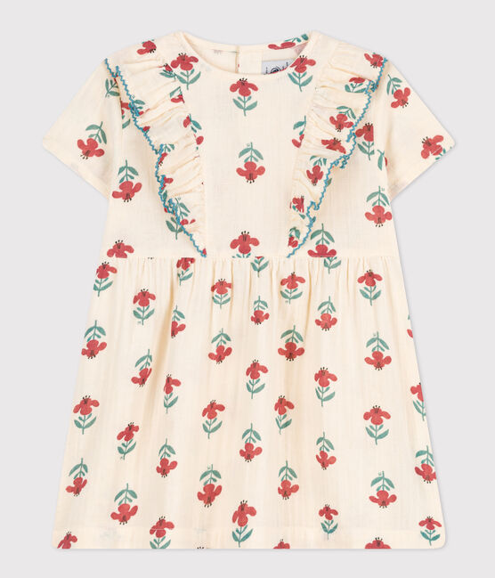 Vestido estampado de manga corta de gasa de algodón para bebé blanco AVALANCHE/ MULTICO