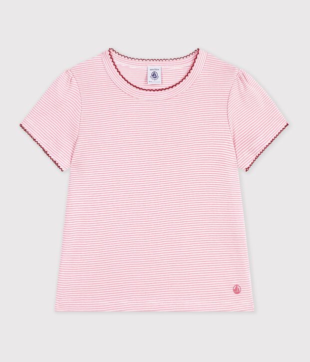 Camiseta infantil de manga corta a rayas rosa/blanco