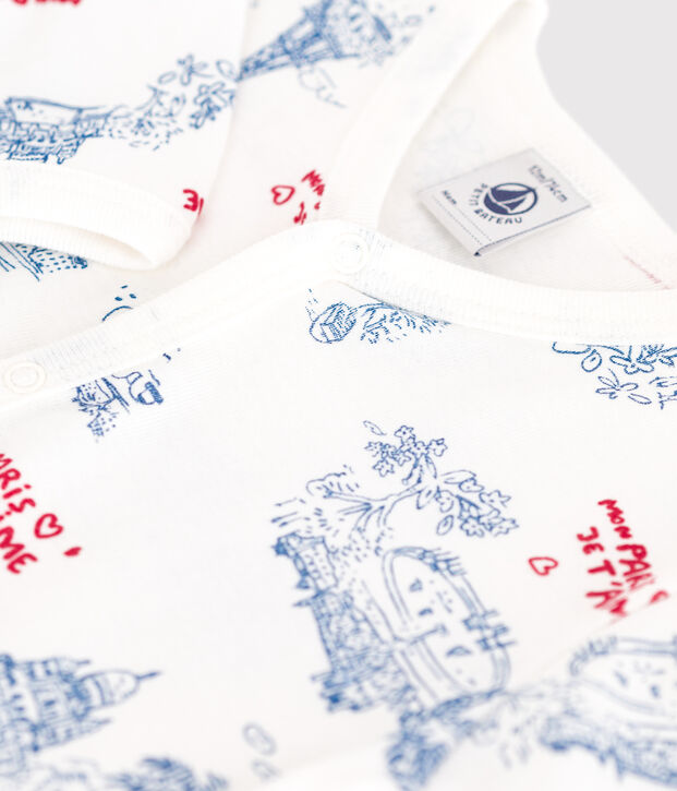Pijama de algod&oacute;n sin pies con estampados de Par&iacute;s para beb&eacute; blanco/multicolor