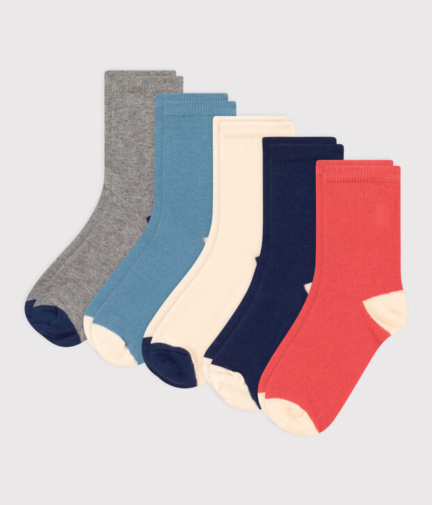 Juego de 5 pares de calcetines lisos para ni&ntilde;o/ni&ntilde;a multicolor