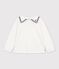 Blusa infantil lisa de manga larga de algod&oacute;n con cuello blanco