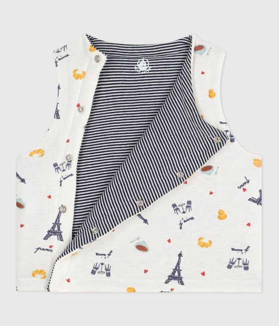 Chaleco reversible de algodón estampado para bebé MARSHMALLOW/ ADRIATIC