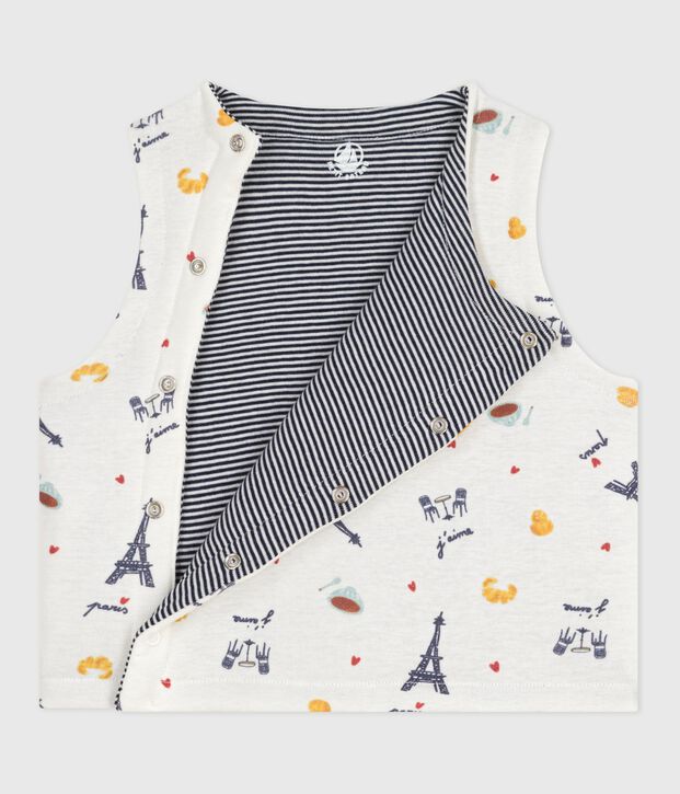 Chaleco reversible de algod&oacute;n estampado para beb&eacute; blanco/azul