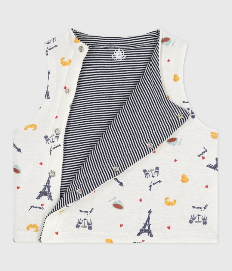 Chaleco reversible de algod&oacute;n estampado para beb&eacute; blanco/azul