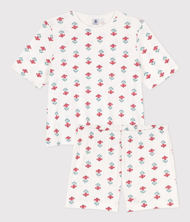 Pijama corto de algod&oacute;n con flores para mujer blanco/multicolor