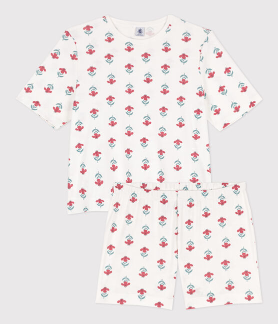 Pijama corto de algodón con flores para mujer blanco MARSHMALLOW/blanco MULTICO