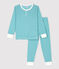 Pijama a rayas de niña/niño algodón y lyocell azul MIROIR/blanco MARSHMALLOW