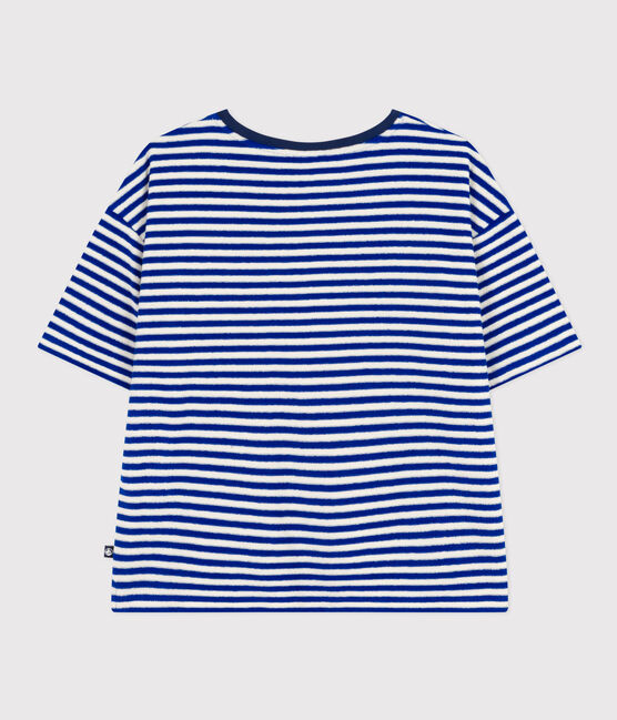 Camiseta le Boxy de algodón de esponja a rayas de mujer azul SURF/ AVALANCHE