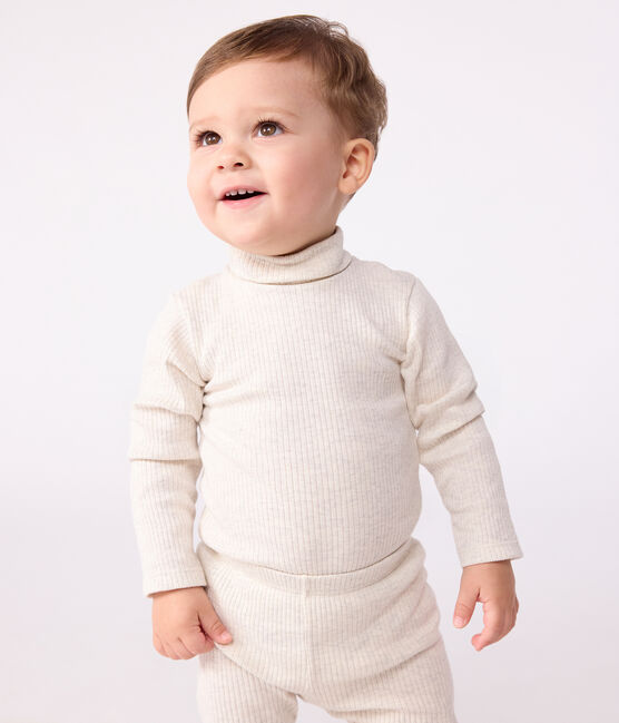 Body de algodón liso con cuello vuelto para bebé beige MONTELIMAR CHINE