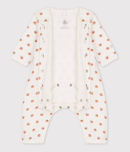 Bodyjama sin pies de algodón estampado para bebé blanco MARSHMALLOW/ ECUREUIL