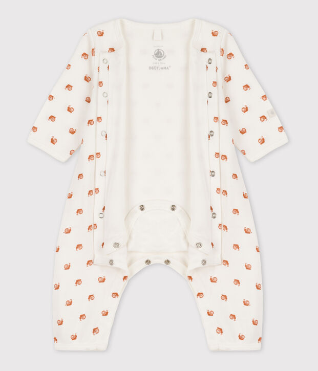 Bodyjama sin pies de algod&oacute;n estampado para beb&eacute; blanco/marron