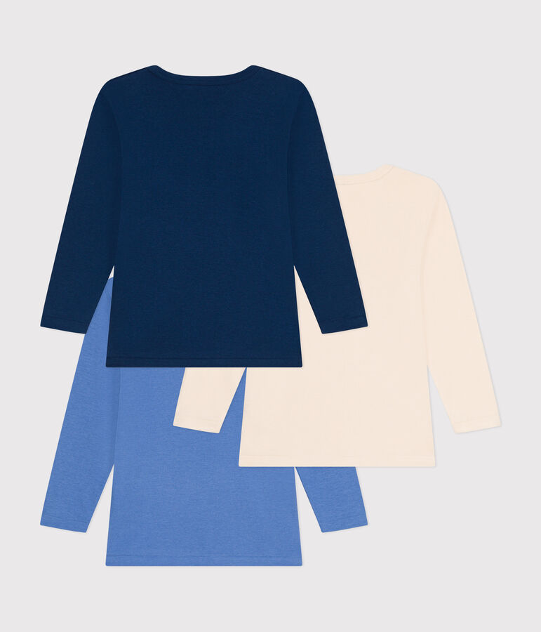 Juego de 3 camisetas infantiles lisas de algod&oacute;n de manga larga multicolor