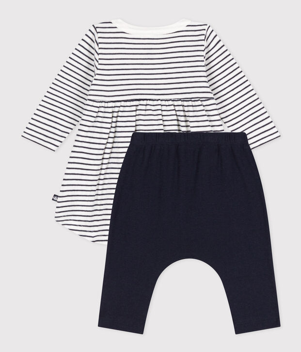 Vestido marinero y leggings de algod&oacute;n para beb&eacute; blanco/azul
