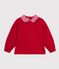 Sudadera infantil lisa de algod&oacute;n con cuello rojo