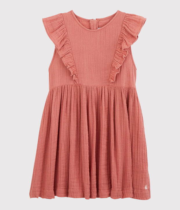 Vestido de gasa de algod&oacute;n org&aacute;nico para ni&ntilde;a rosa