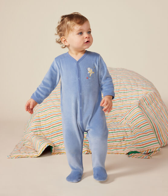 Pijama de terciopelo para bebé azul BEACH