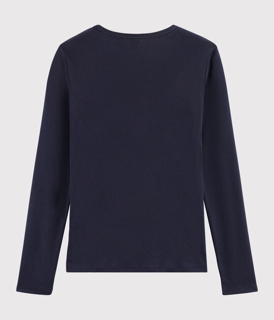 Camiseta de cuello de pico emblemática de algodón de mujer azul SMOKING