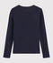 Camiseta de cuello de pico emblemática de algodón de mujer azul SMOKING