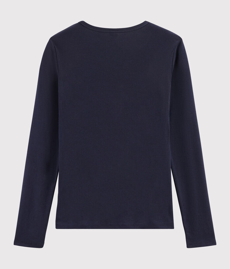 Camiseta de cuello de pico emblem&aacute;tica de algod&oacute;n de mujer azul