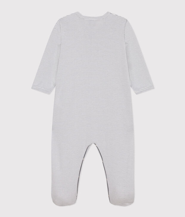 Pijama milrayas de algod&oacute;n gris/blanco