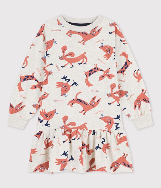 Vestido de manga larga de muletón de niña beige MONTELIMAR/blanco MULTICO