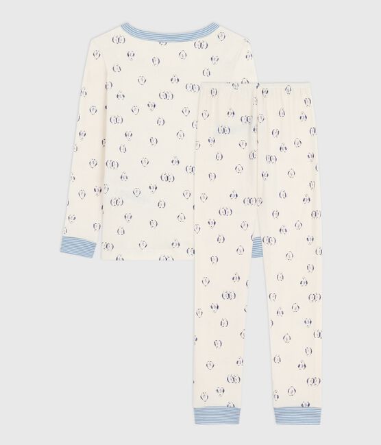Pijama infantil de algodón con pierna muy ajustada y estampado de corazones azul MILK/ SOIR