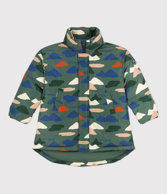 Chaqueta acolchada semilarga estampado para niña/niño verde VALLEE/crudo MULTICO