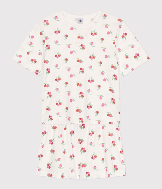 Pijama corto de algodón con estampado de frutas para mujer blanco MARSHMALLOW/blanco MULTICO