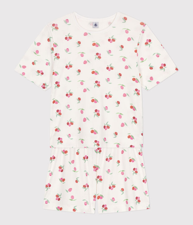 Pijama corto de algod&oacute;n con estampado de frutas para mujer blanco/multicolor
