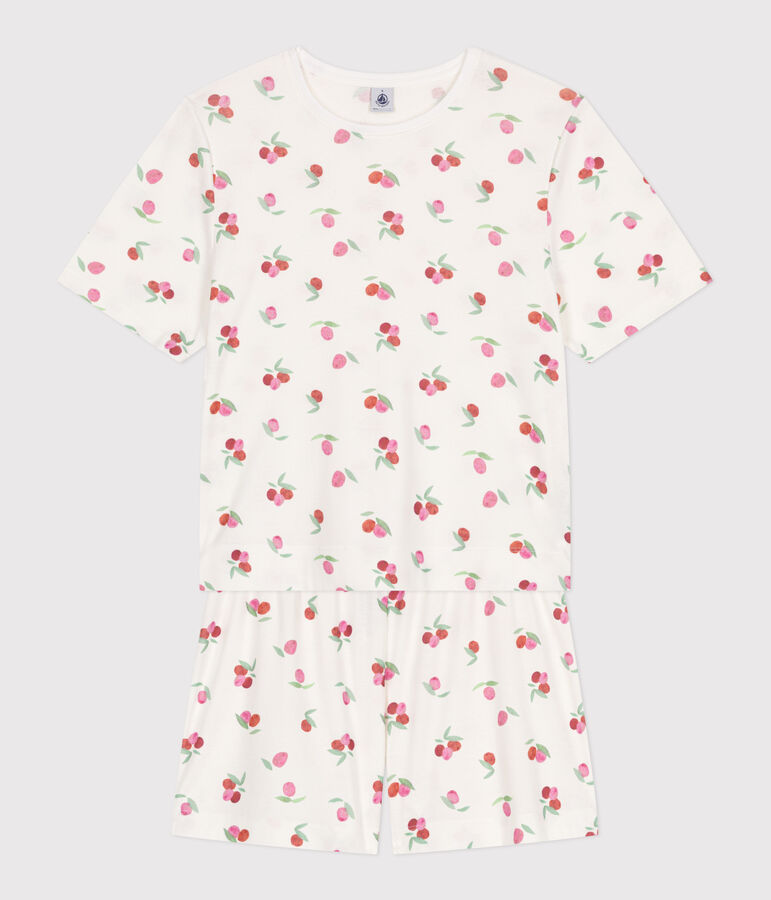Pijama corto de algod&oacute;n con estampado de frutas para mujer blanco/multicolor