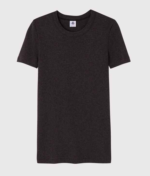 Camiseta de cuello redondo emblem&aacute;tica de algod&oacute;n de mujer gris