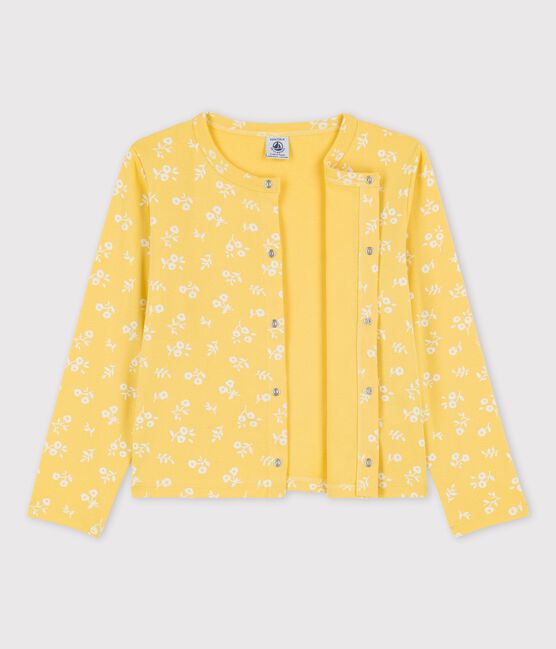 Cárdigan estampado de algodón de niña amarillo ORGE/blanco MARSHMALLOW