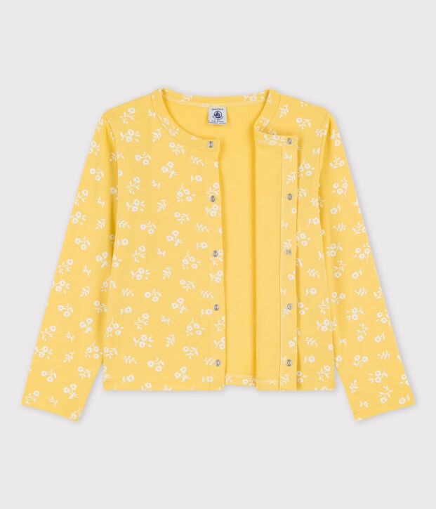 C&aacute;rdigan estampado de algod&oacute;n de ni&ntilde;a amarillo/blanco