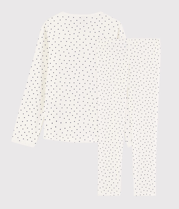 Pijama de corazoncitos de ni&ntilde;a de algod&oacute;n blanco/azul